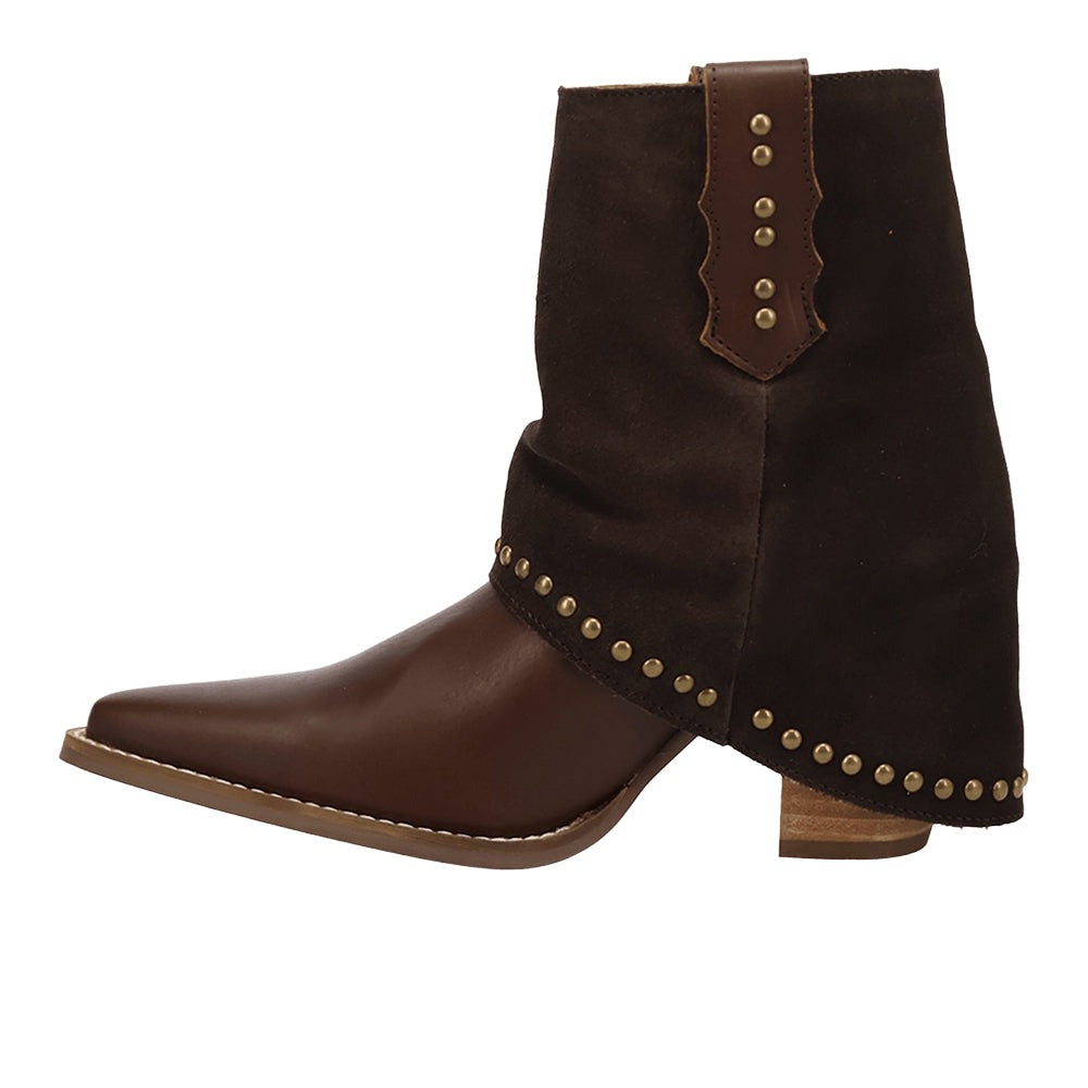 Off The Cuff Leather Snip Toe Pull On Cowboy Booties