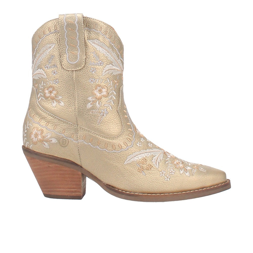 Primrose Floral Embroidered Metallic Pull On Snip Toe Cowboy Booties