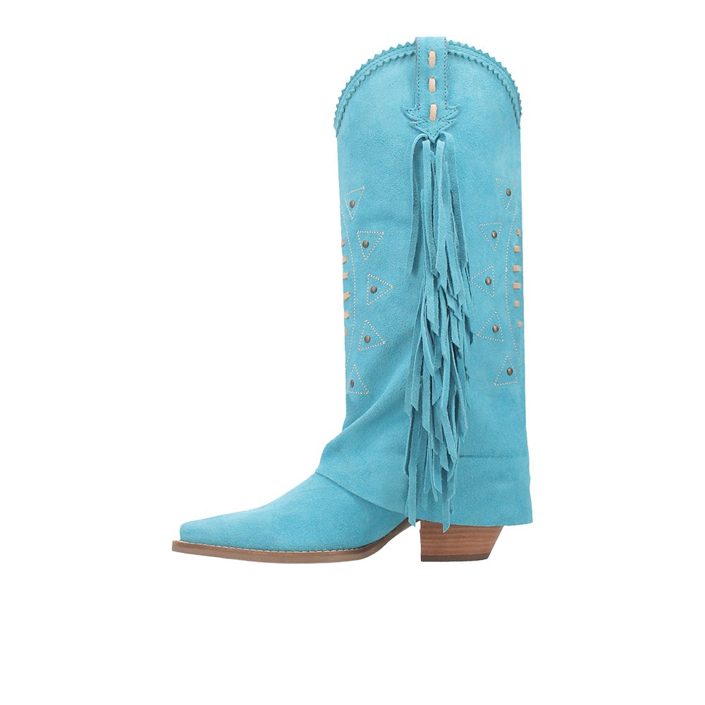 Spirit Trail Studded Embroidered Fringe Snip Toe Pull On Boots