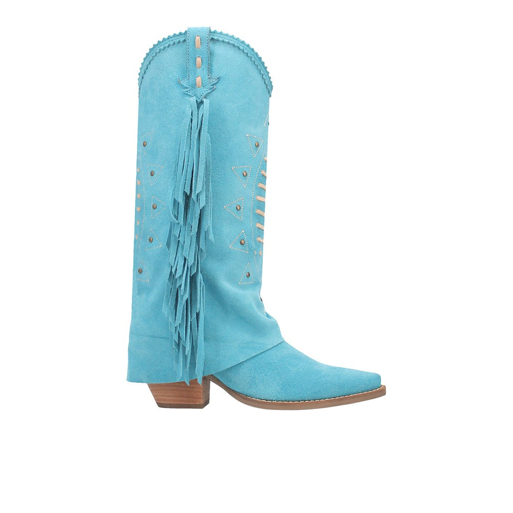 Spirit Trail Studded Embroidered Fringe Snip Toe Pull On Boots