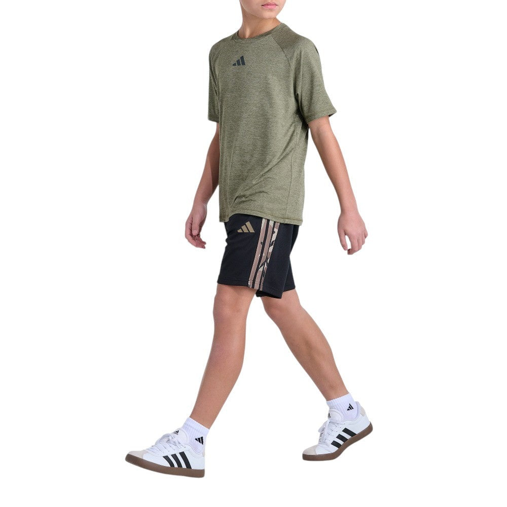 Elastic Waistband Essentials Printed 3-Stripes Short