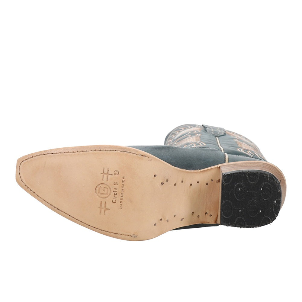 Distressed Embroidered Snip Toe Pull On Cowboy Boots