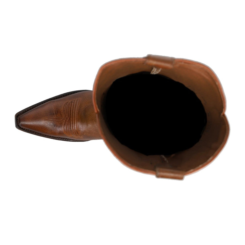 Bronze Tooled-Inlay Snip Toe Pull On Cowboy Boots