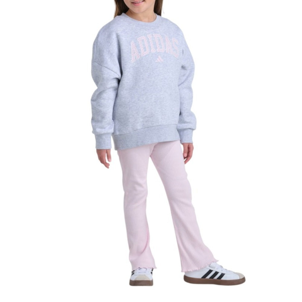 Two-Piece Long Sleeve Heather Crewneck Pullover and Kick Flare Pant Set