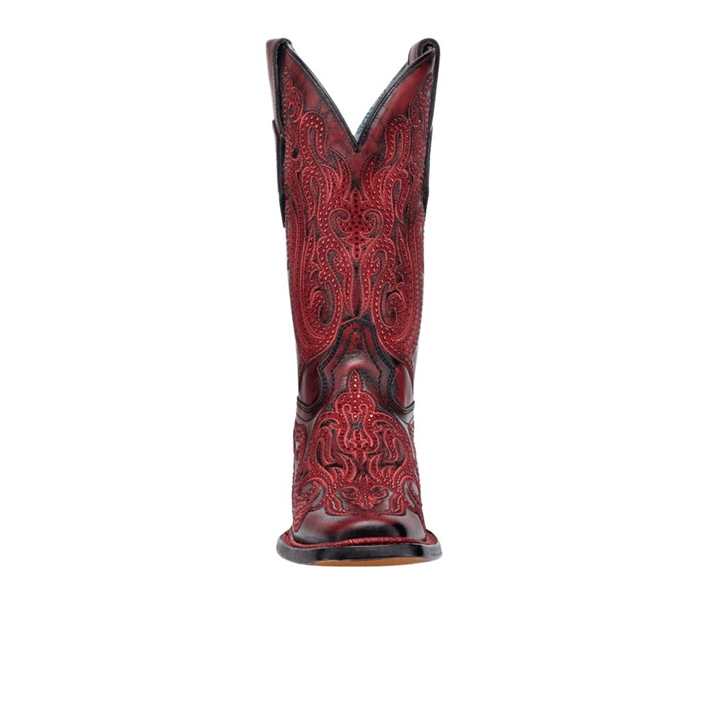 Embroidered Crystals Square Toe Pull On Cowboy Boots