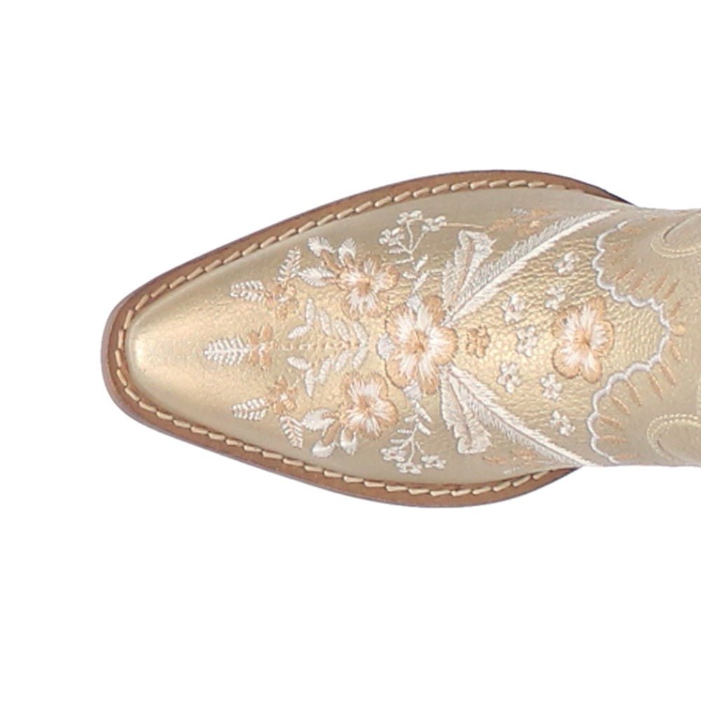 Primrose Floral Embroidered Metallic Pull On Snip Toe Cowboy Booties
