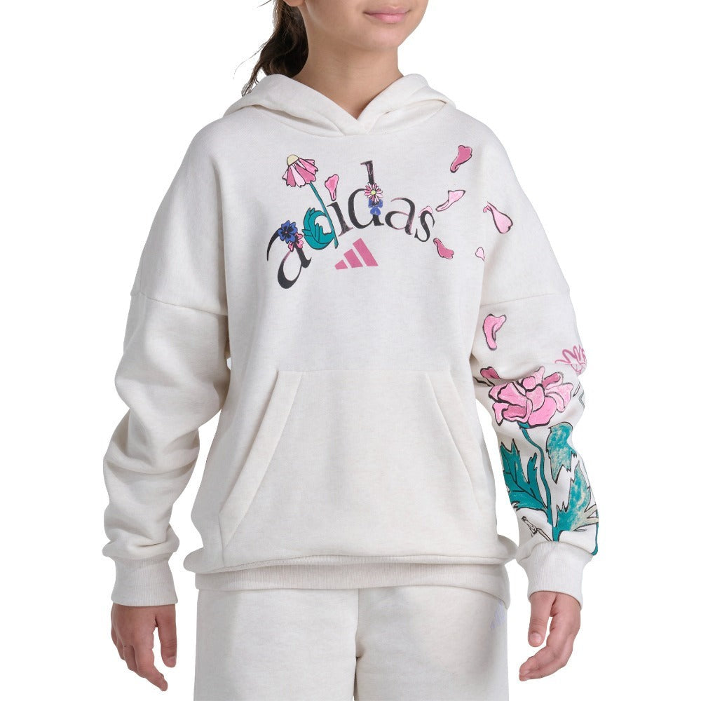 Long Sleeve Graphic Fleece Hooded Heather Pullover