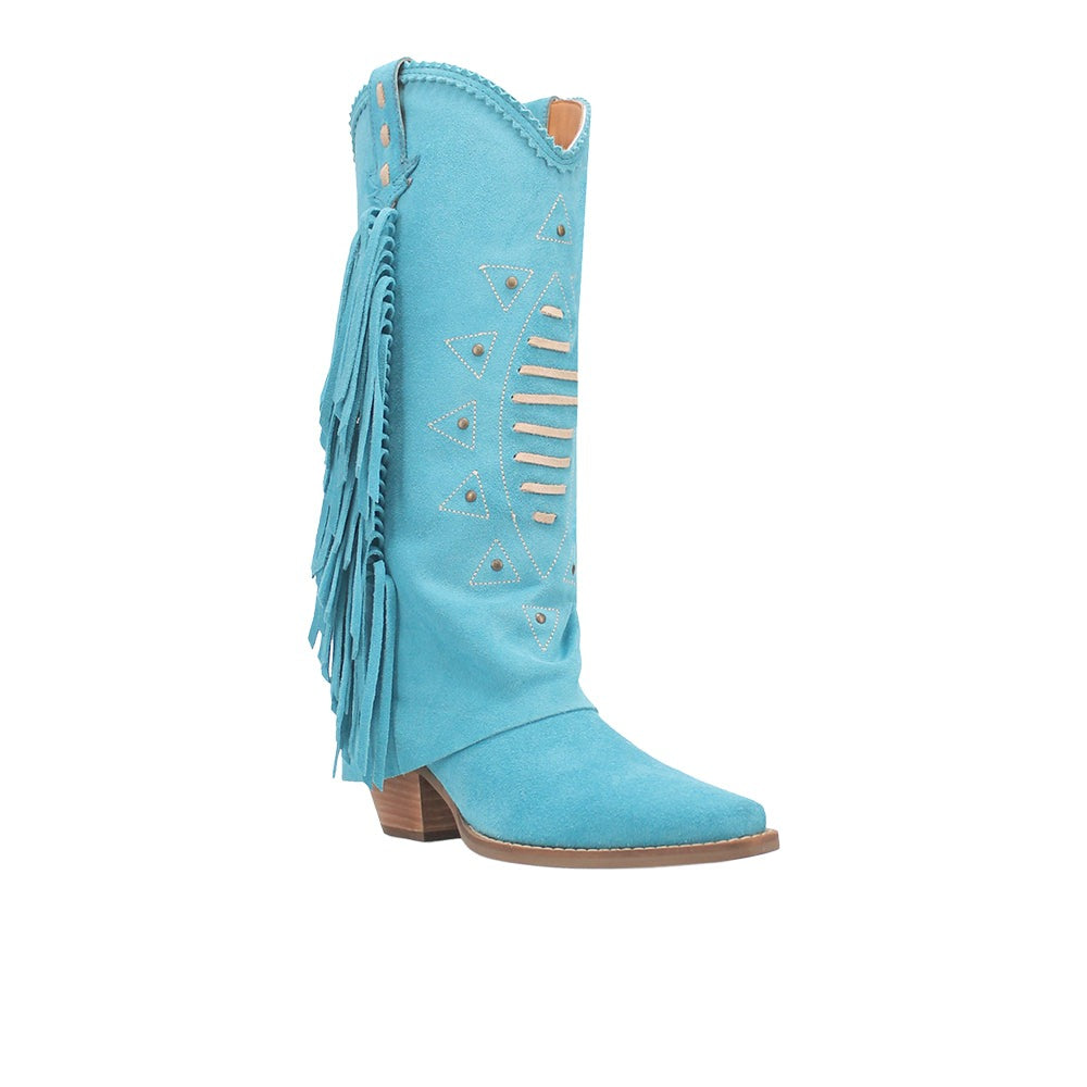 Spirit Trail Studded Embroidered Fringe Snip Toe Pull On Boots