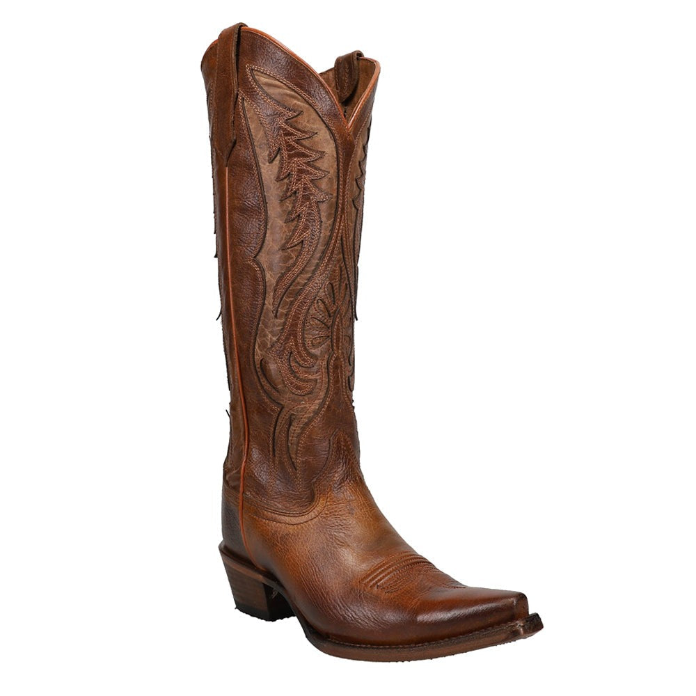 Bronze Tooled-Inlay Snip Toe Pull On Cowboy Boots