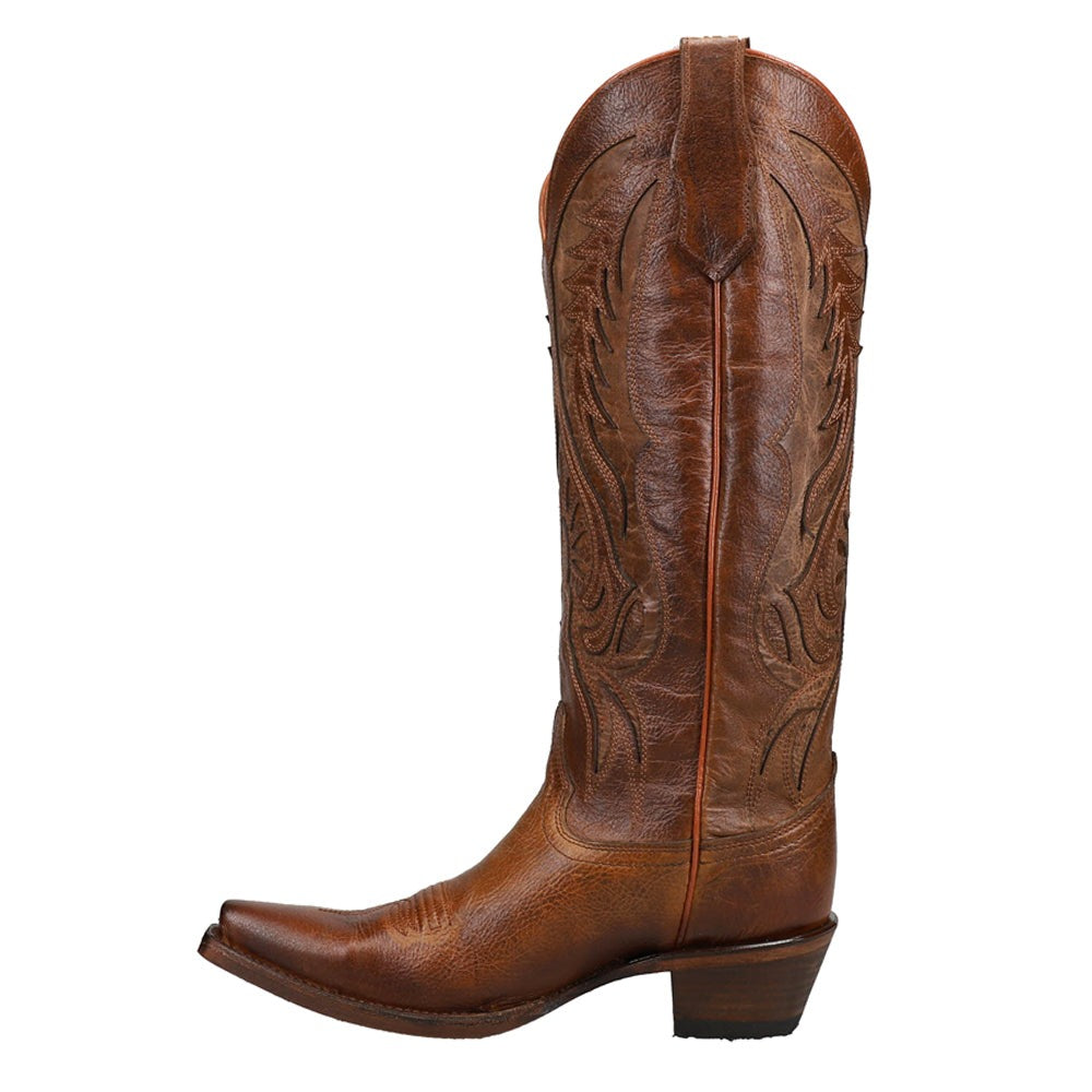 Bronze Tooled-Inlay Snip Toe Pull On Cowboy Boots