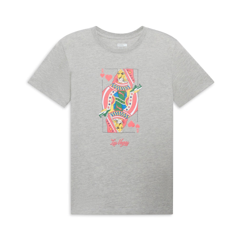 Las Vegas Queen Of Hearts Card Graphic Crew Neck Short Sleeve T-Shirt