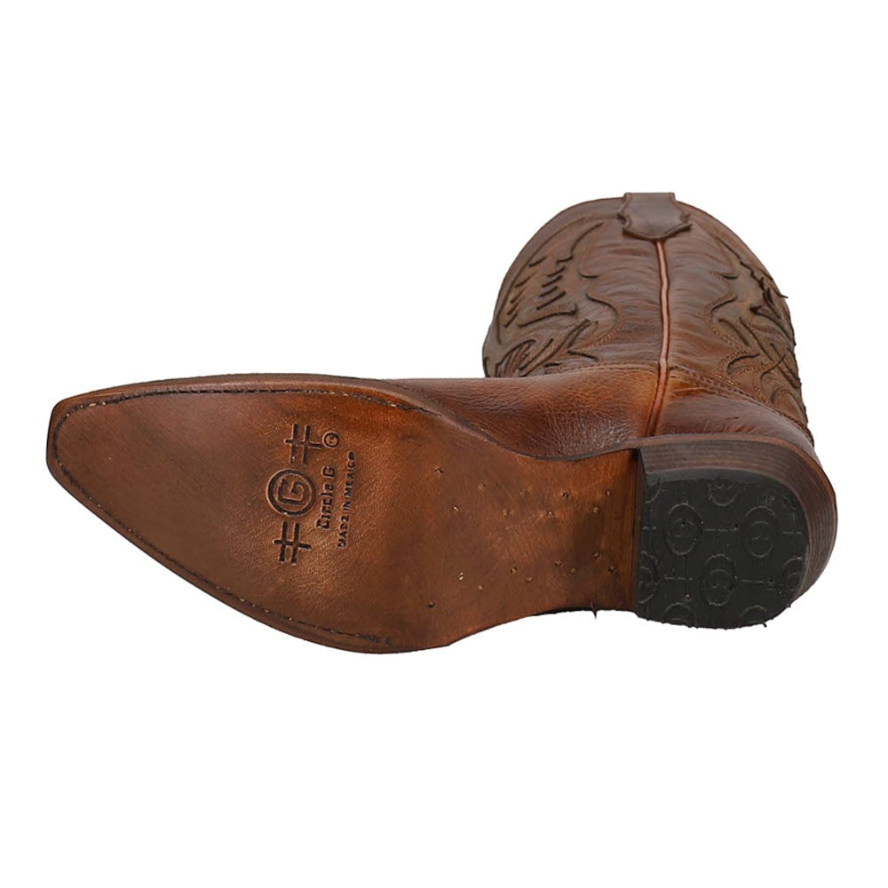 Bronze Tooled-Inlay Snip Toe Pull On Cowboy Boots