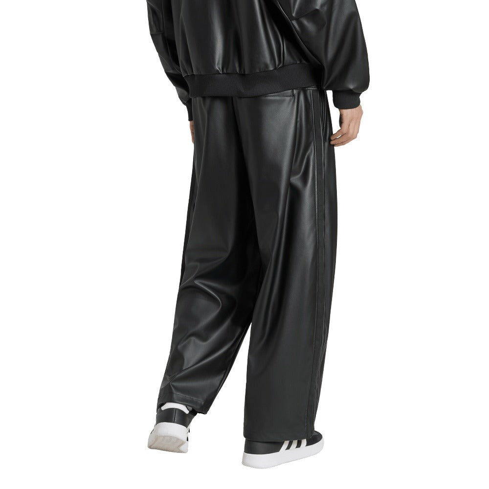 Stadium Oversized Fit Fake Leather Full Length Open Hem Pants
