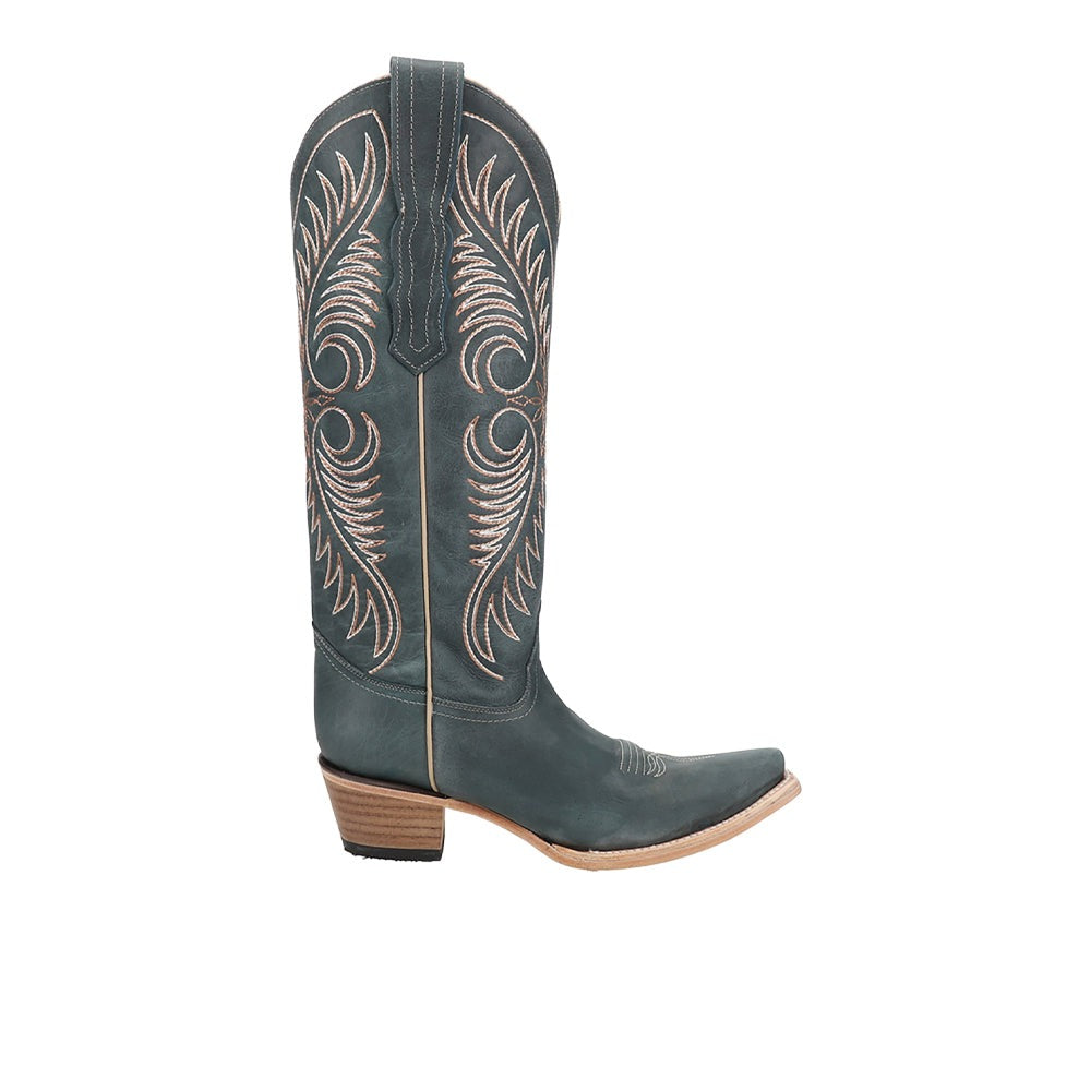 Distressed Embroidered Snip Toe Pull On Cowboy Boots