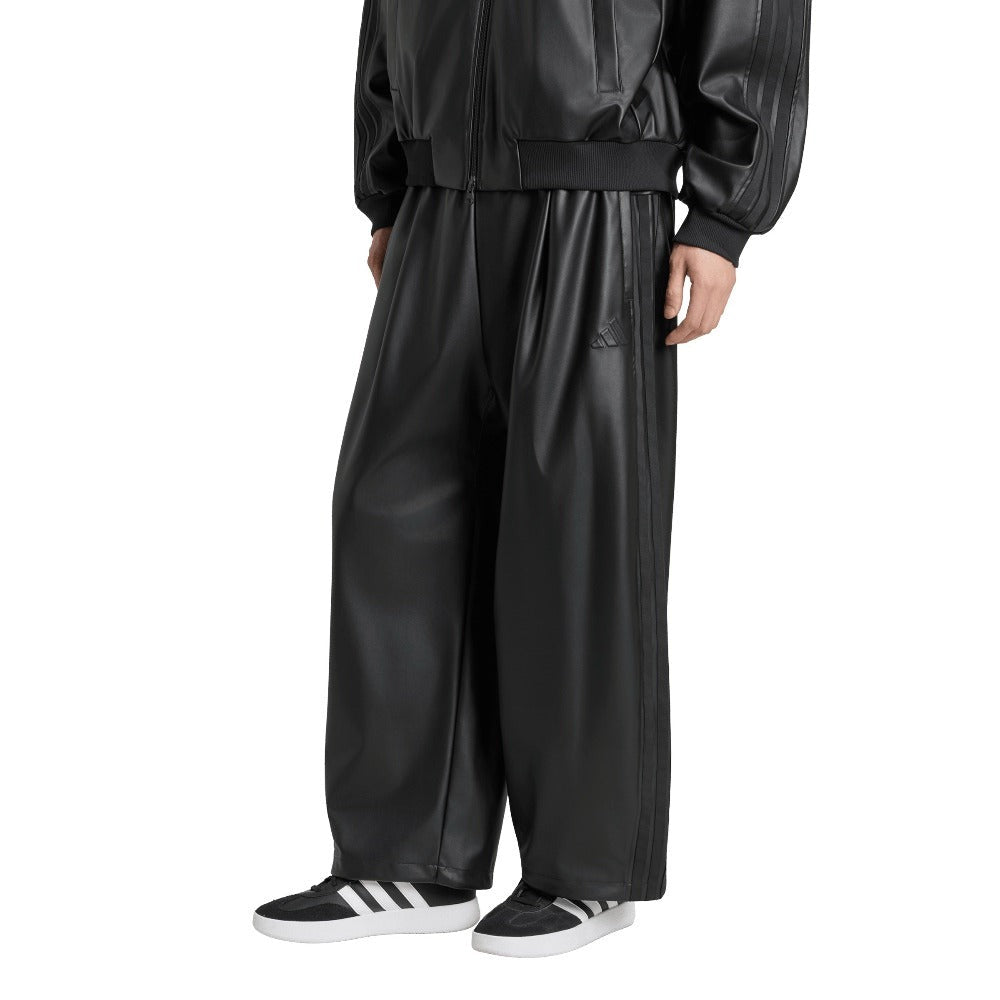 Stadium Oversized Fit Fake Leather Full Length Open Hem Pants